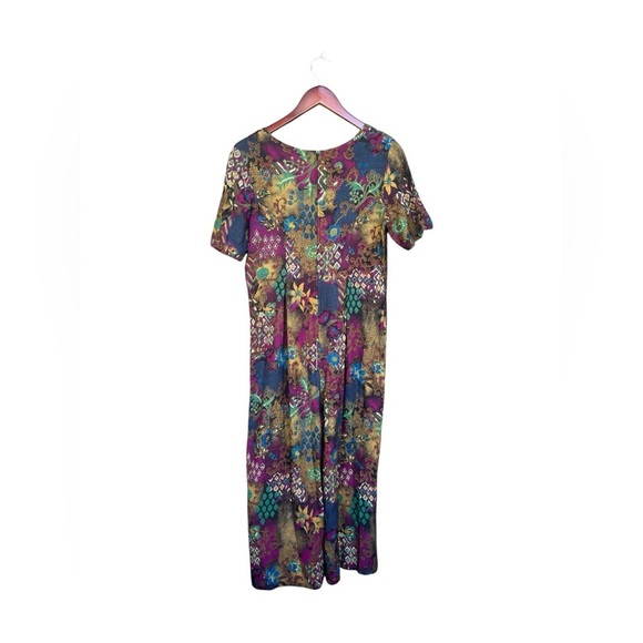 Vintage 80s Botancial Abstract short Sleeve Wide Leg Rayon Jumpsuit Sz 8 Whimsy - Picture 6 of 8